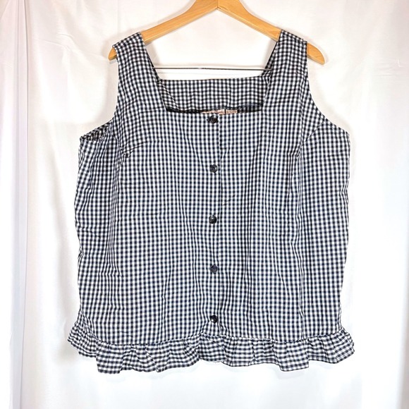 Nick & Sarah Plus Tops - Nick & Sarah Plus Womens 2X Gingham Ruffle Hem Button Front Tank Top Black White